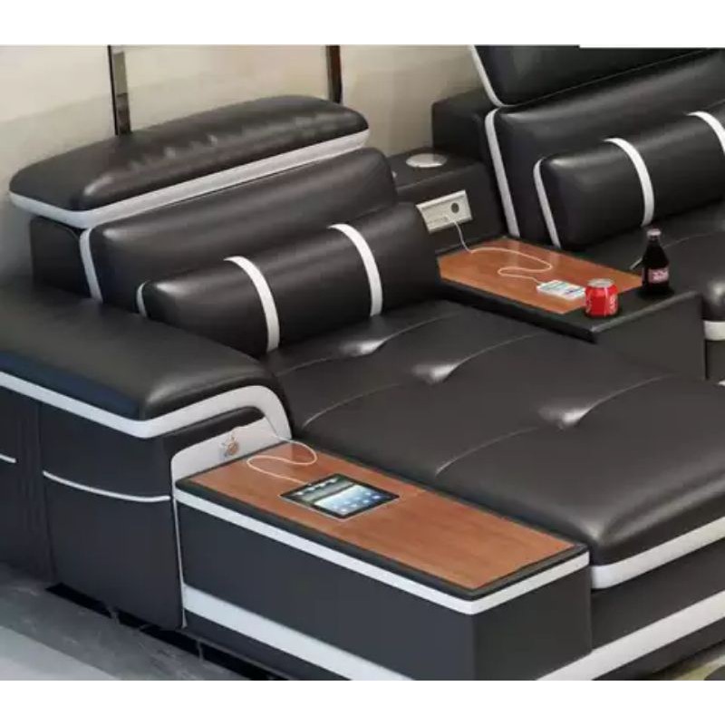 Sofa Kulit Sintetis Mewah Sofa Letter L Modern Elegant Sofa Kulit Hitam