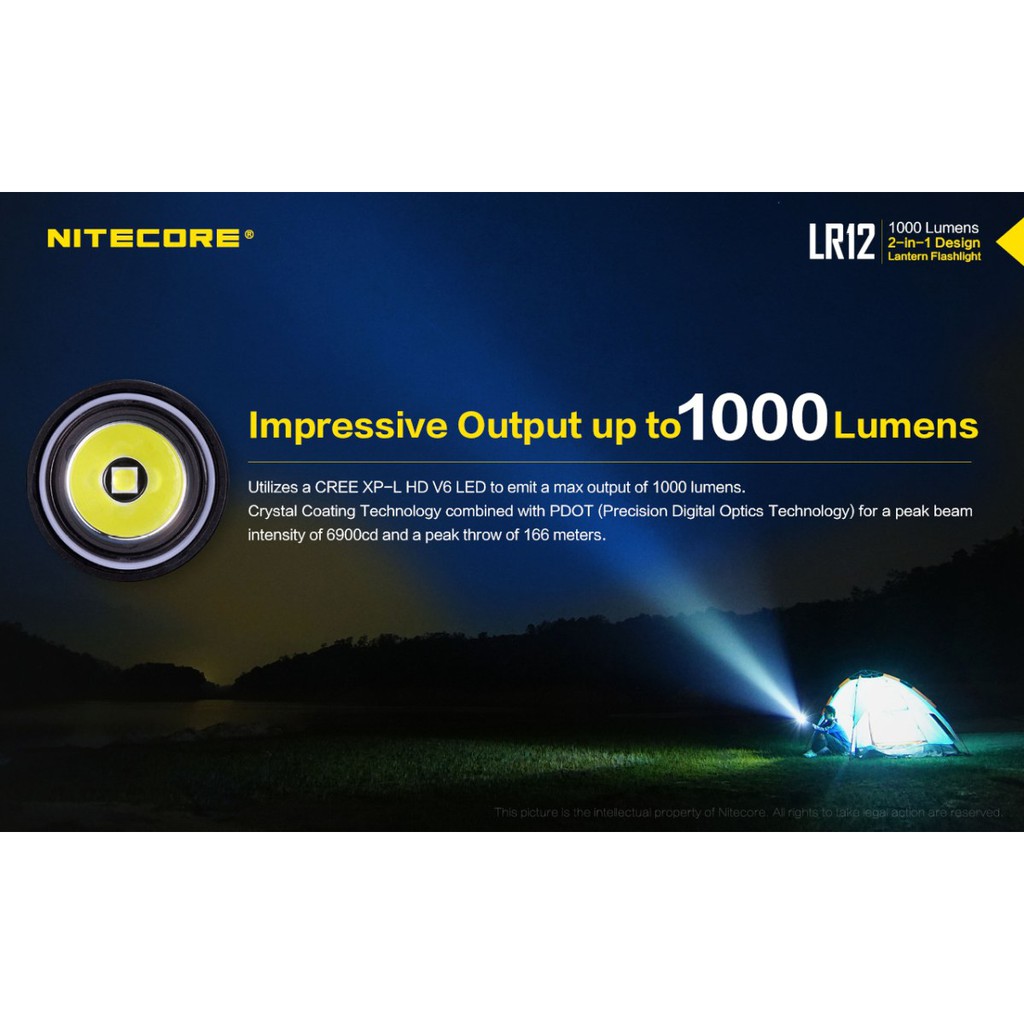 NITECORE LR12 1000 Lumen Lantern Flashlight w// Two Batteries /& Charger