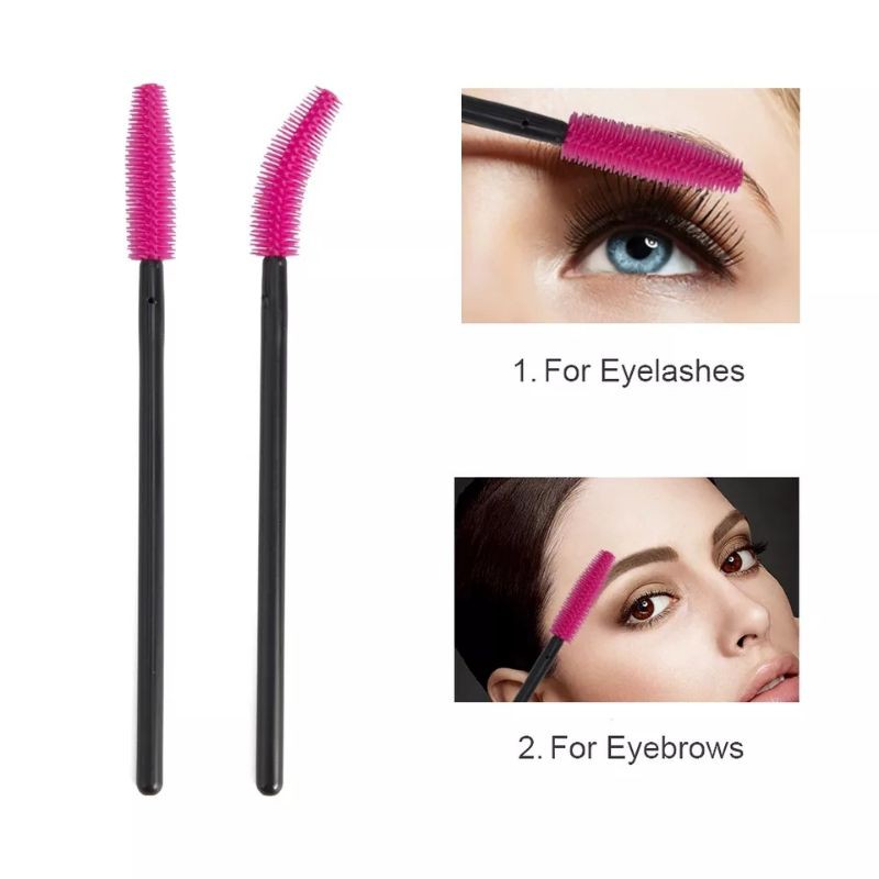 Mascara Wand BRUSH SILICONE 1Pack Isi 50pcs Sisir Bulu Mata Spoolie Karet Eyelash Extension Brush