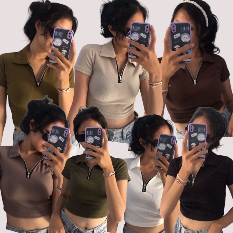 BELLA CROP TOP//RESLETING CROP TOP/RIB TOP LENGAN PANJANG