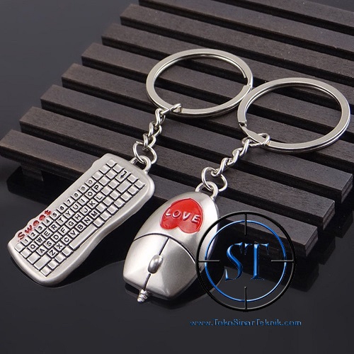 Gantungan Kunci Sepasang Mouse Keyboard Keychain Set BAhan Stainless Steel Unik Romantis Kado Hobi Souvenir