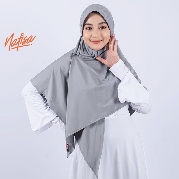 READY Nafisa Davira | Hijab Instant Belah | Jilbab Pet Antem Pendek - Abu Muda TERBARU