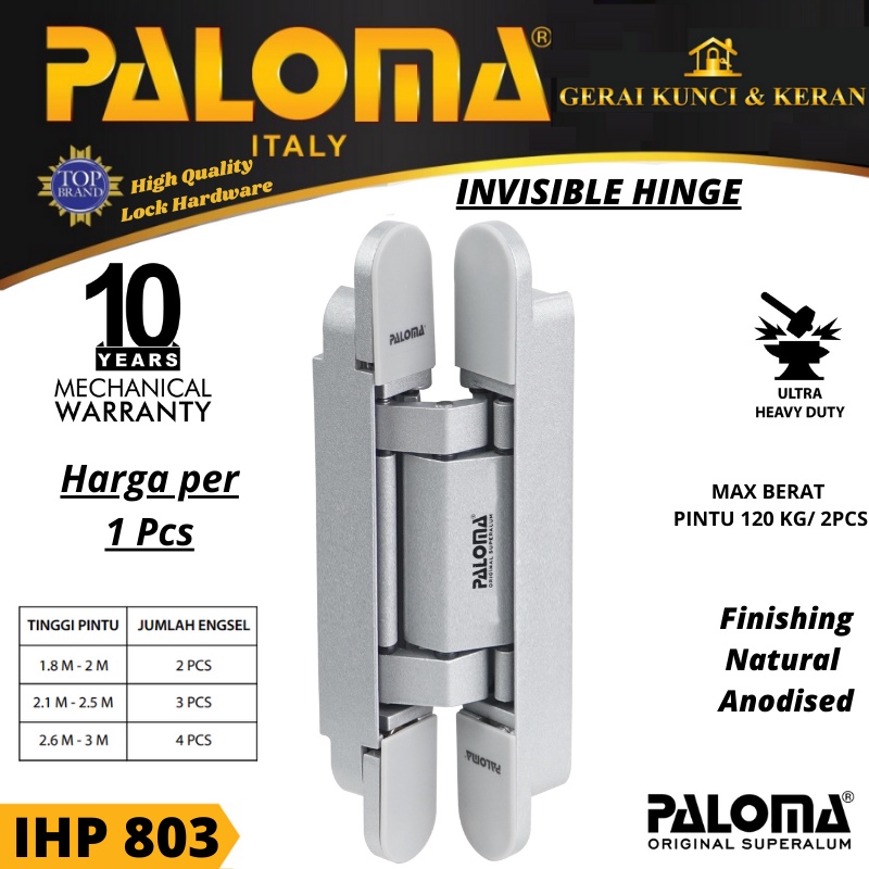 PALOMA IHP 803 INVISIBLE HINGE ENGSEL TANAM P120 SILVER NA SUPERALUM