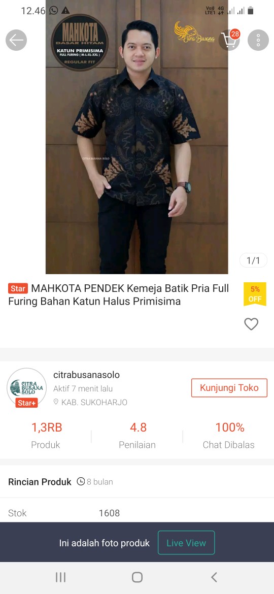 Mahkota Pendek Kemeja Batik Pria Full Furing Bahan Katun Halus Primisima