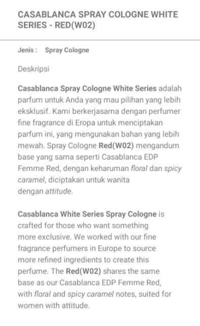 Casablanca Spray Cologne White Series - Red(W02)