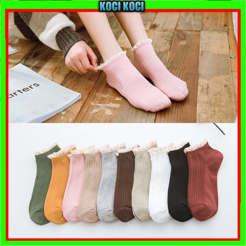 kocikoci,, Kaos kaki Wanita Motif Rendai Pendek Semata Kaki Import