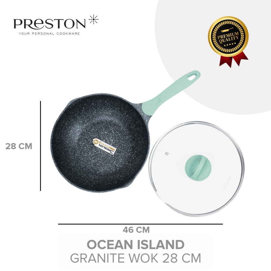 PRESTON COOKWARE - Ocean Island Granite Wok 28cm Penggorengan Anti Lengket / Alat Masak Kekinian / Gift Wajan