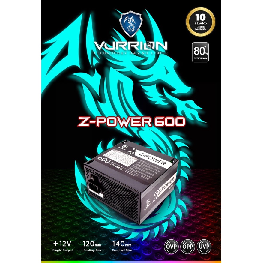 POWER SUPPLY/PSU VURRION Z-POWER 600 80+ GARANSI 10 TAHUN MANTUL