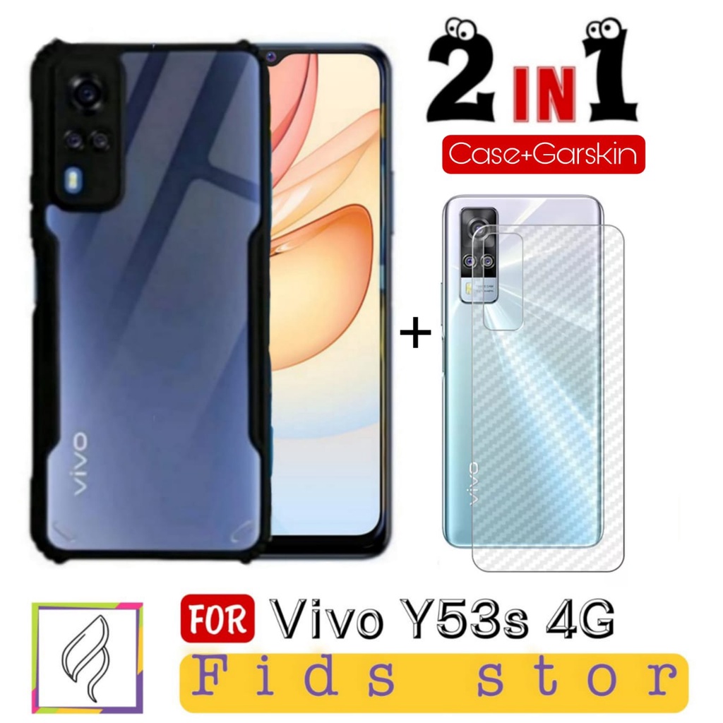 PROMO 2in1 CASE ShockProof Transparan VIVO Y53s 4G Bonus GARSKIN Carbon Anti Jamur