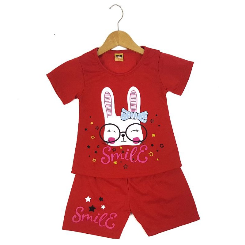 SETELAN SIKUNING BAJU ANAK PEREMPUAN 2-7 TAHUN MOTIF RABBIT KACAMATA