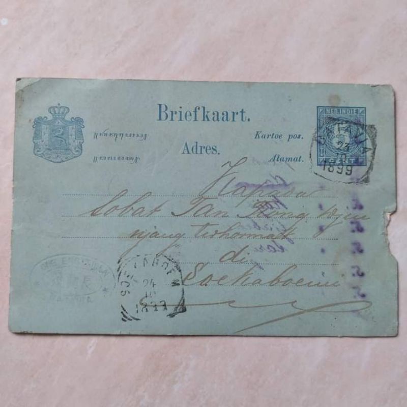 Kartu Pos Kuno Tua Batavia ke Soekaboemi era Nederland Indie Tahun 1899