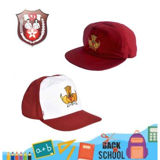 TOPI SERAGAM SEKOLAH SD LOGO BORDIR MERAH DAN MERAH PUTIH ANAK SD