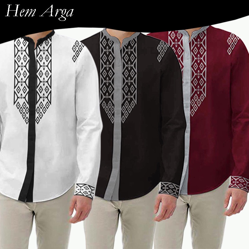 HipNop ARGA BAJU MUSLIM KEMEJA KOKO PRIA MUSLIMAH LENGAN PANJANG ATASAN MUSLIM SLIMFIT COWOK COWO