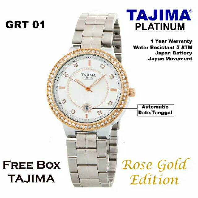 Premium (RRW) Jam Tangan Wanita & Pria / Tajima Platinum 3814 Date Original Garansi 1 Tahun