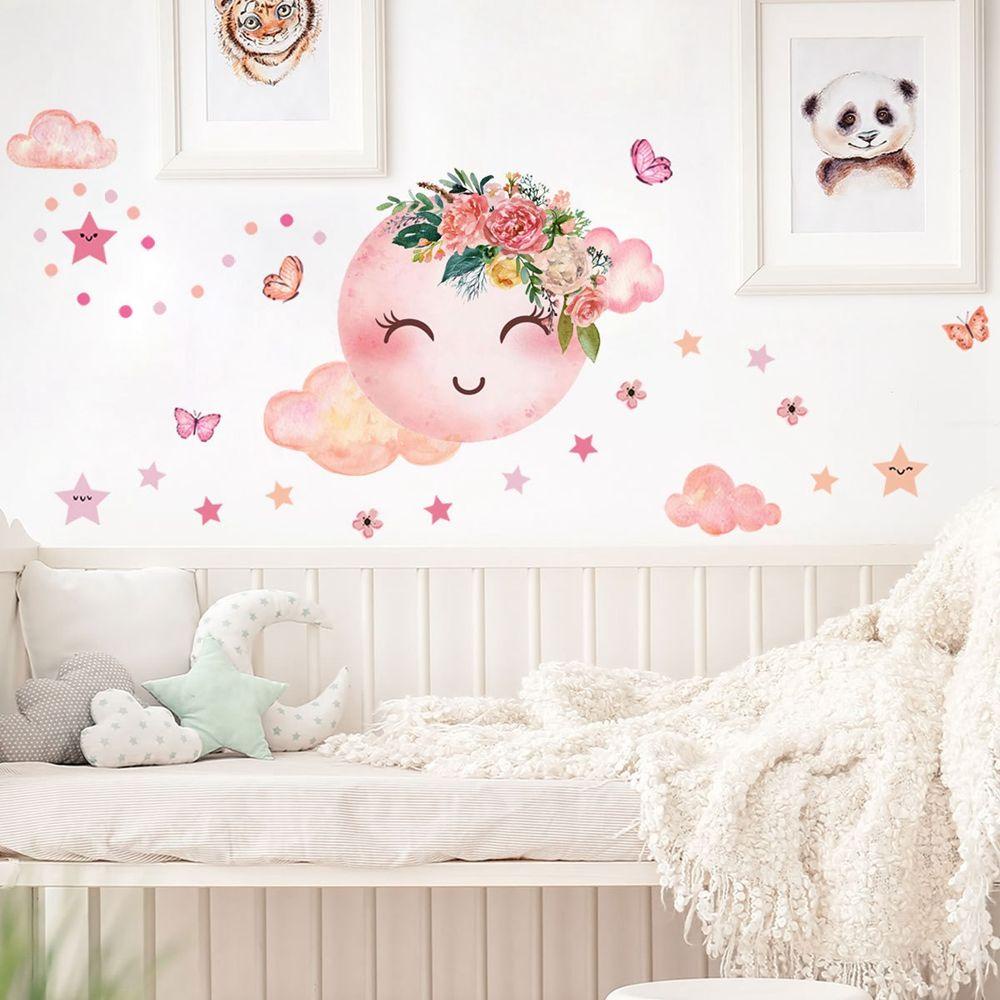 [Elegan] Stiker Dinding Lucu Perekat Diri Kartun Seni Mural Kupas Dan Tongkat Untuk Kamar Tidur Bulan Bintang Aneka Warna Jendela Decal