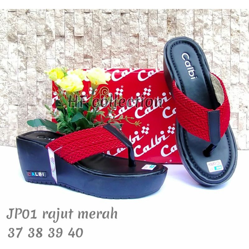 Wedges wanita Calbi Jepit Rajut HF JP01 Rajut
