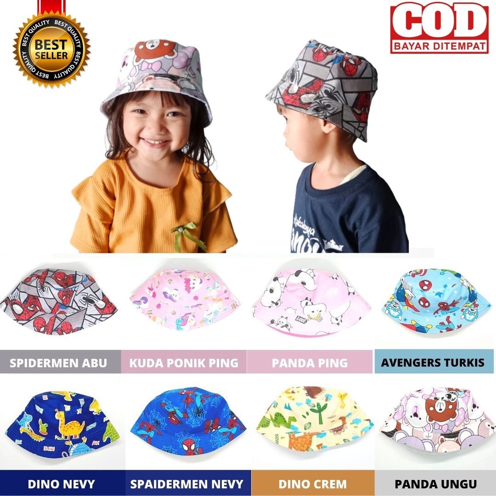 Topi Bucket Anak Motif Pria Wanita Umur 2-7 Tahun