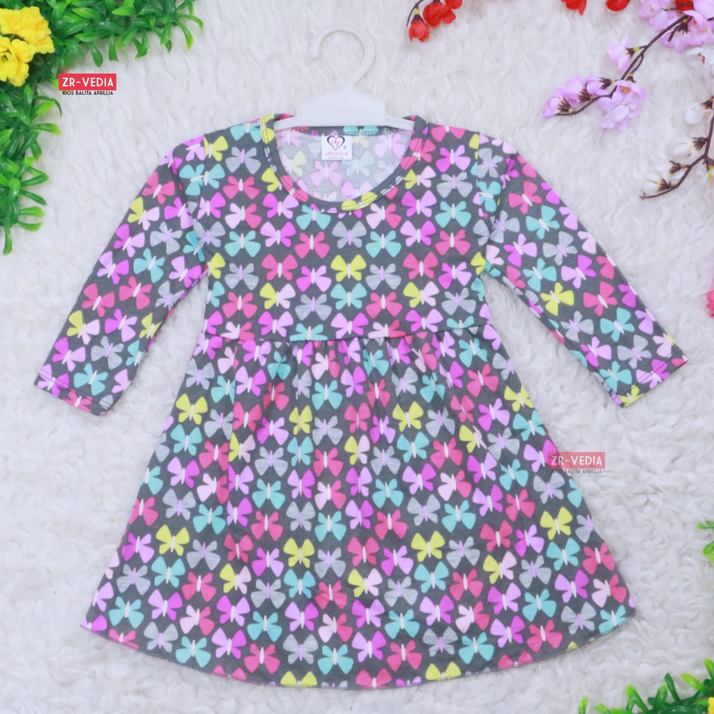 Dress Azizah 3-4 Tahun / Dres Anak Lengan Panjang Baju Harian Perempuan Fashion Kids Motif Adem