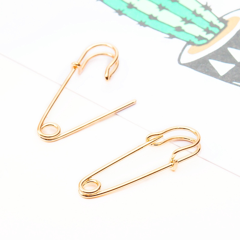 Anting Tusuk Hoop Bentuk Peniti Warna Emas/Silver/Hitam