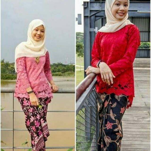 setelan brukat Dila (atasan + rok lilit/plisket)