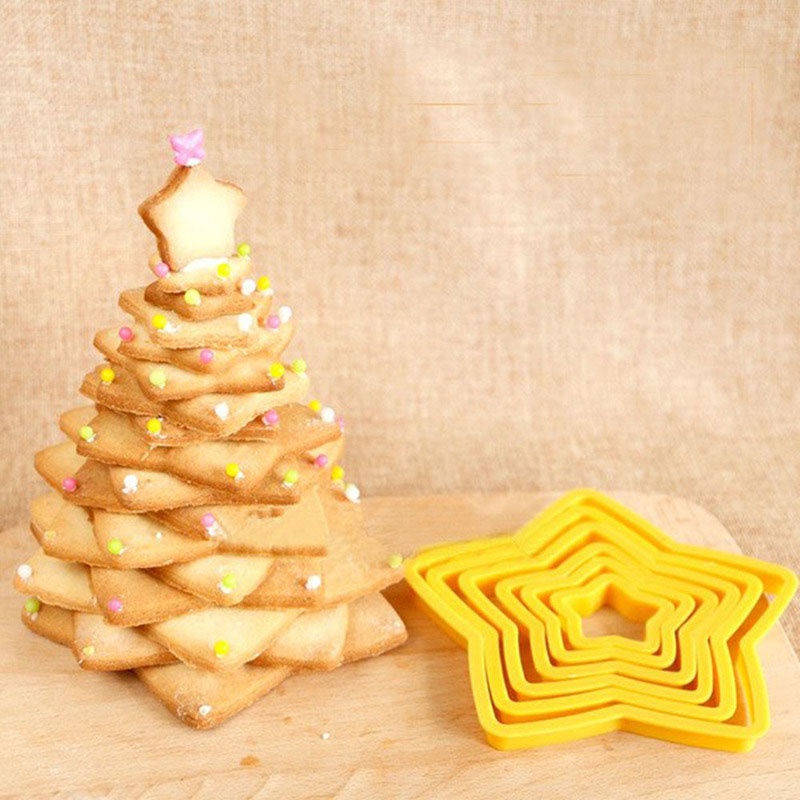 (dreamdreaming.id) 6pcs / set Cetakan Kue / Biskuit Bentuk Pohon Natal / Bintang