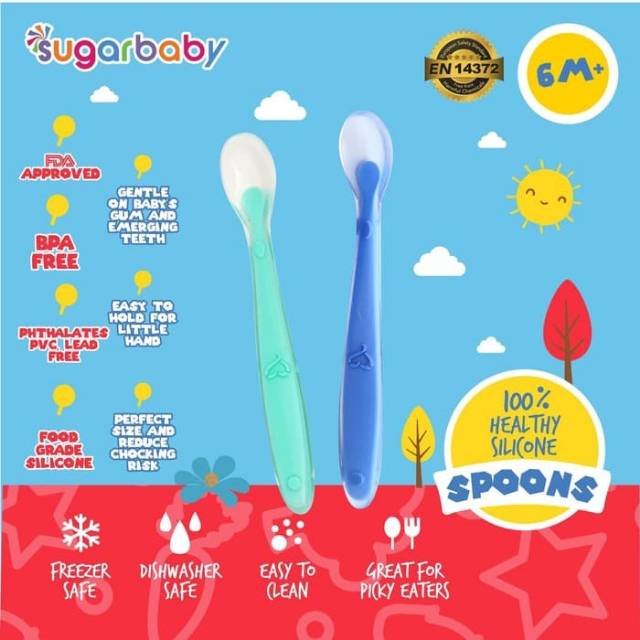 Sugar Baby Healthy Silicone Spoon 2 set/sendok makan bayi/sendok bayi/peralatan makan bayi