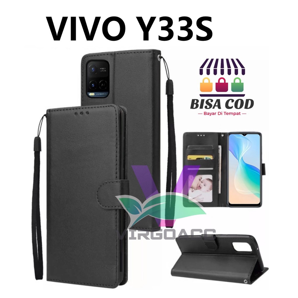 LEATHER CASE FLIP UNTUK VIVO Y33s-FLIP COVER KULIT SARUNG BUKU DOMPET-CASING WALLET LEATHER CASE VIV