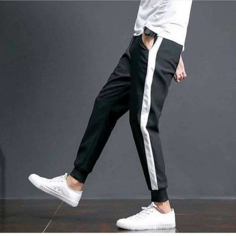 CELANA PANJANG TRAINING JOGGER TRACKPANTS  HITAM LIST PUTIH PRIA WANITA TERLARIS PREMIUM