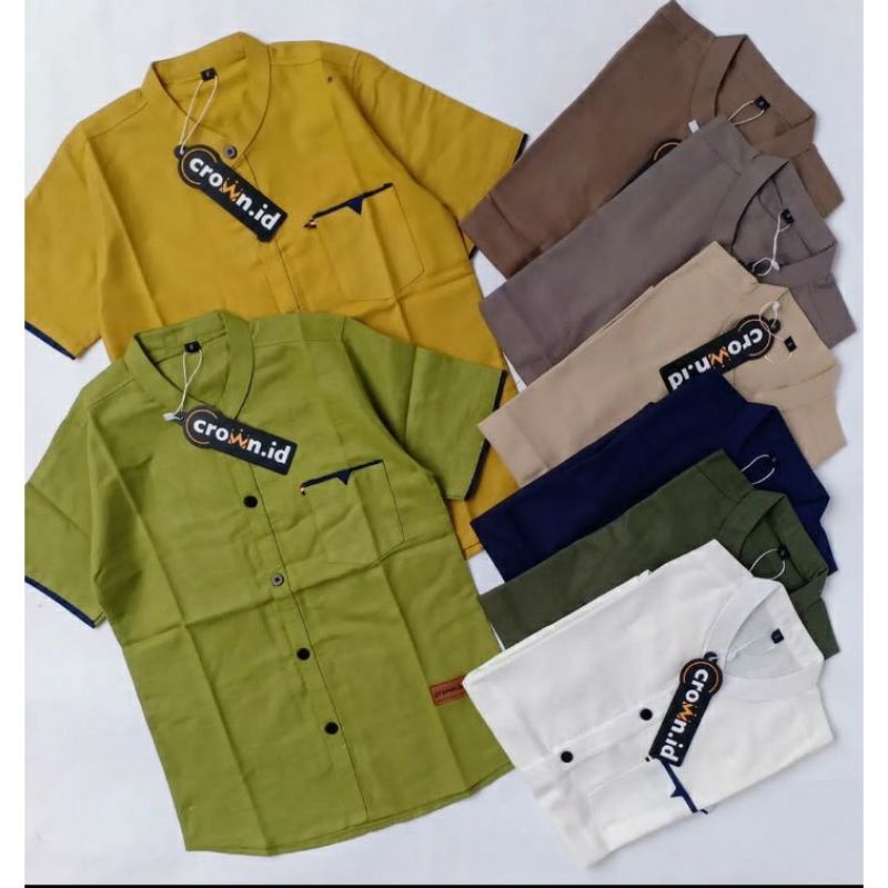 Crown.ID Kemeja Koko Full Kancing Anak Laki-Laki Lengan Pendek 5-9 Tahun
