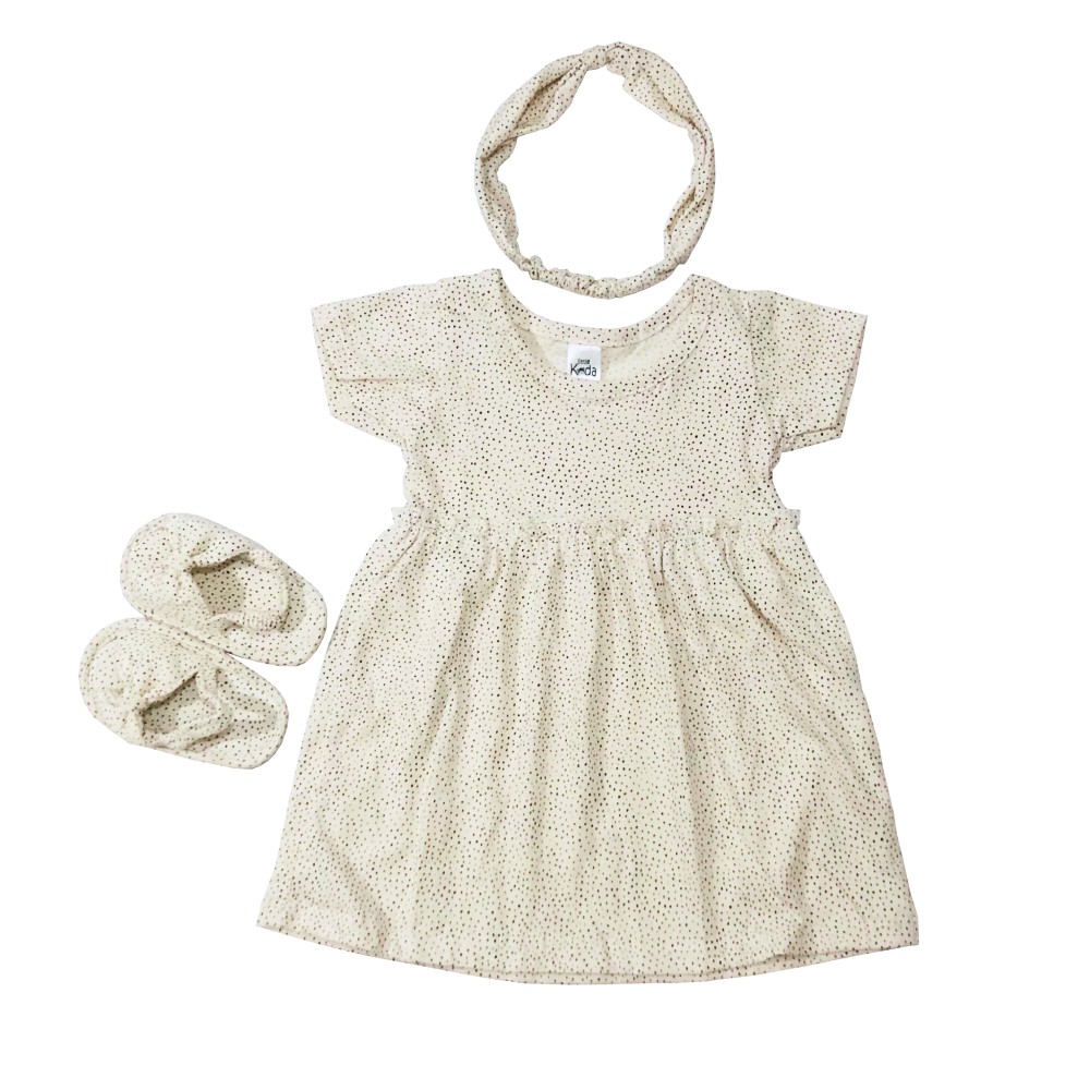 Ava 0-12 Bulan Dress Set Bayi / Dres Set Anak Bayi Little Koda - Toko Uwais Grosir-White Bone Dots