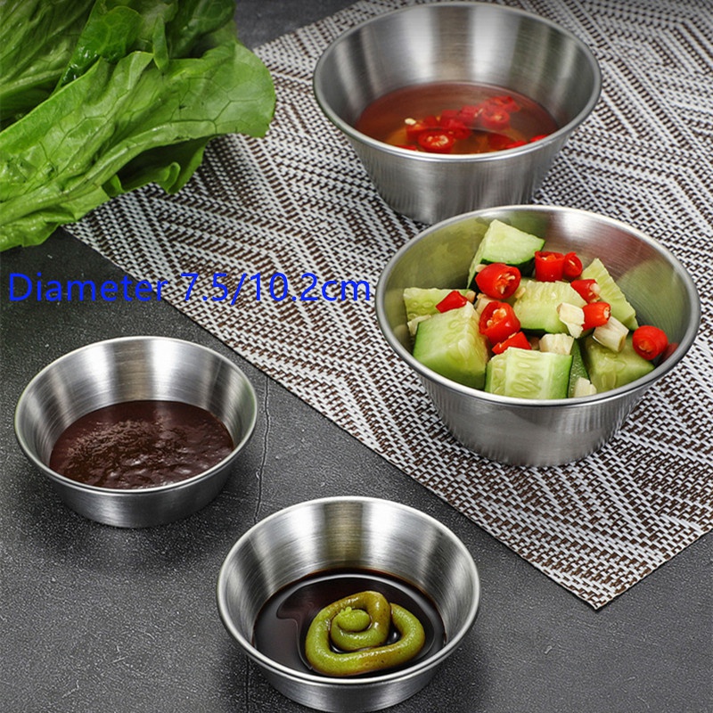 Stainless Steel Sauce Dishes Food Dipping Bowls Round Seasoning Dish Saucer Appetizer Plates