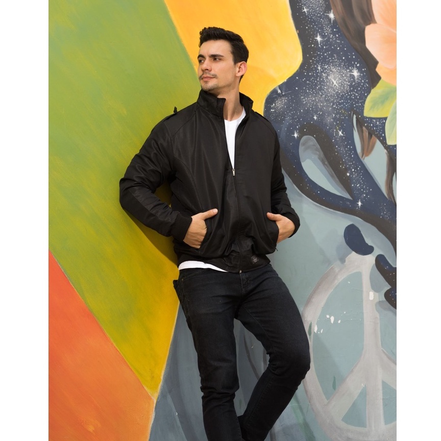 HEYLOOK Official - Jaket Pria Harrington Jaket Semi-Waterproof Smith Pria Jaket Motor Taslan-*SMITH BLACK XXL