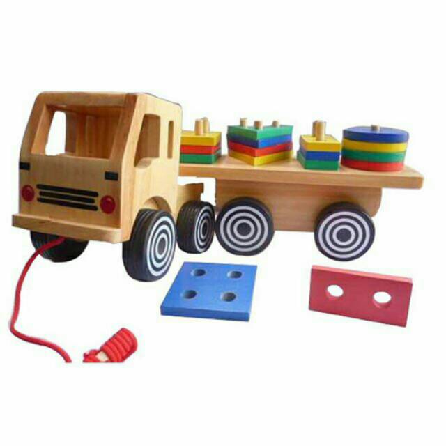 Mainan kayu  edukatif edukasi geo truck besar  truk  