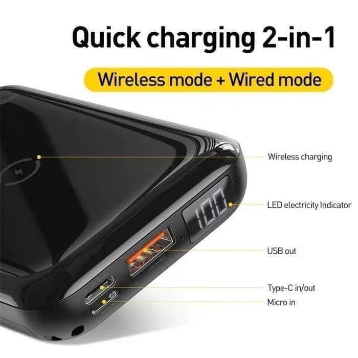 Wireless Powerbank Baseus QC3 10.000mah Fast Charging