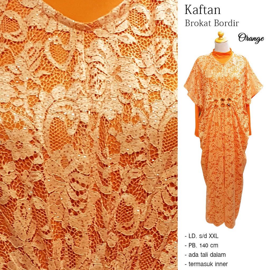 Kaftan Premium Brokat Bordir Orange