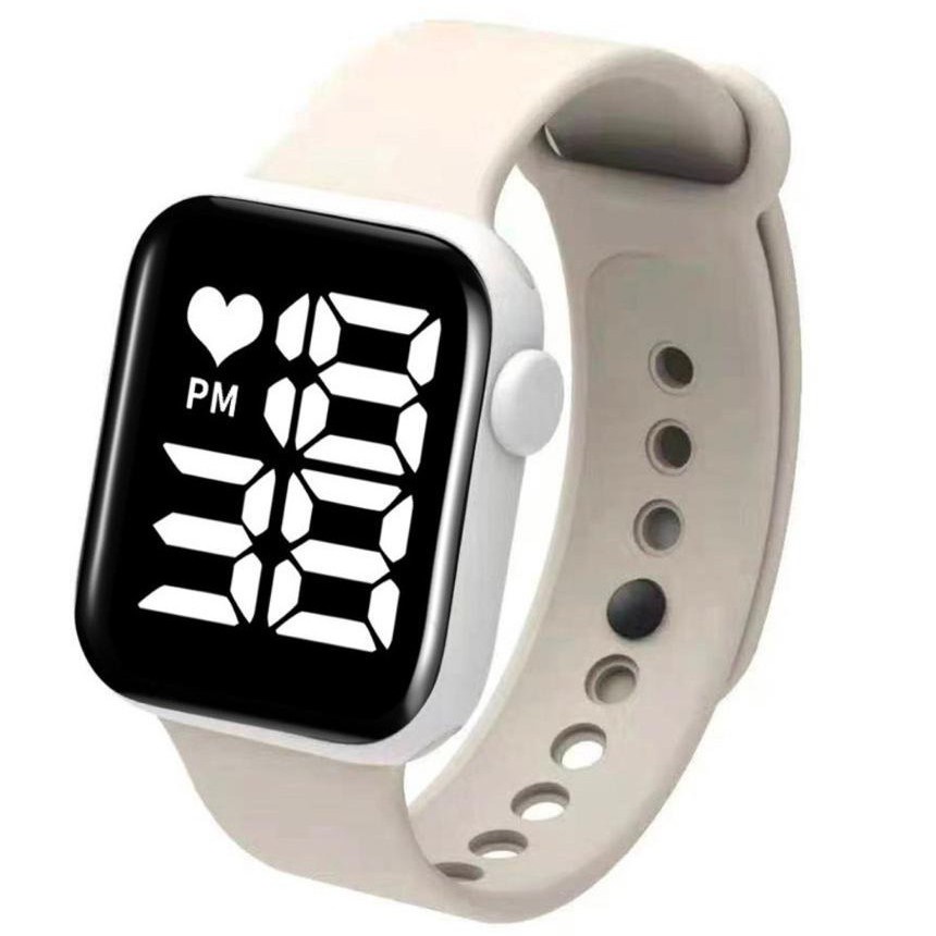 LDS J021 Jam Tangan Elektronik Fashion Rubber LED Digital Anti Air Termurah Import-LED PUTIH CREAM