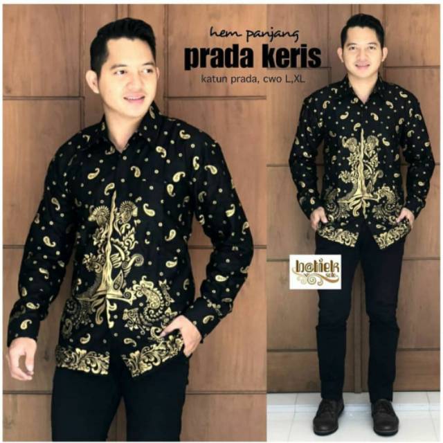 Batik HEM KERIS batik pria bahan katun prada lengan panjang dan pendek