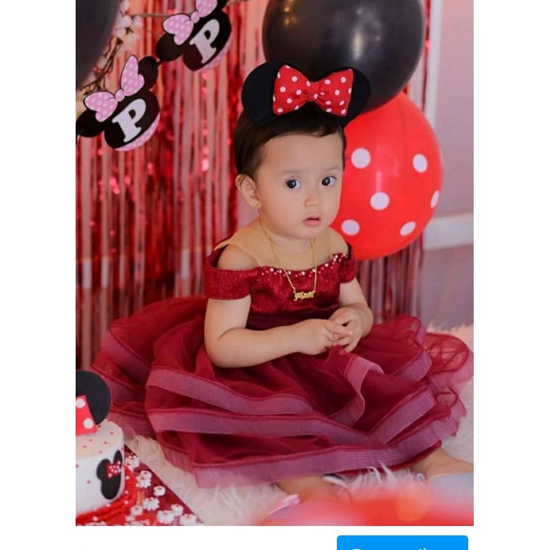 Gaun natal anak handmade merah maroon handmade butik