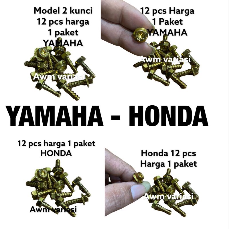 [12 PCS HARGA 1 PAKET]BAUT PROBOLT BODY HENG GOLD 2 KUNCI HONDA YAMAHA BEAT VARIO SCOOPY MIO FINI XEON NMAX AEROX LEXI PCX DLL UNIVERSAL