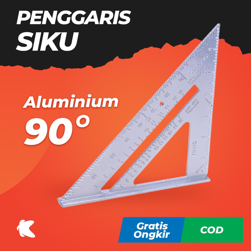 Penggaris Siku Tukang Kecil Mistar Triangle Ruler Aluminium