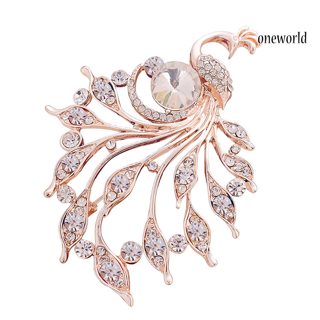 OW@ Women Peacock Shape Rhinestone Inlaid Brooch Pin Breastpin Collar Hat Jewelry