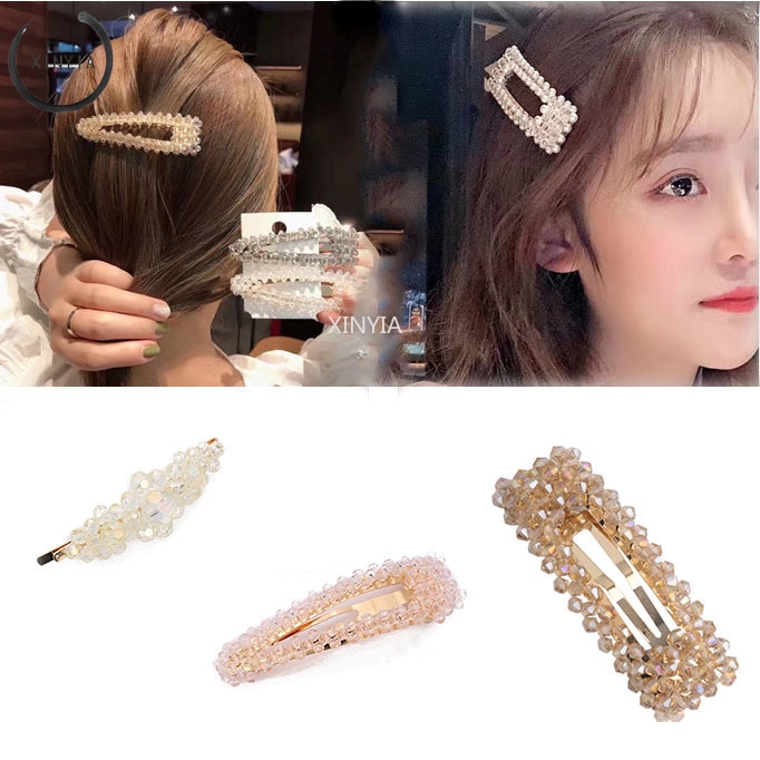 Jepit Rambut Hairclip Model Barrette Dengan Crystal Gaya Korea Wanita Hairpin