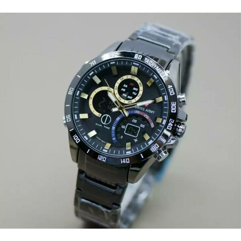 Jam Tangan Stainless Analog Digital Jam Tangan Pria Rantai Dualtime Pria