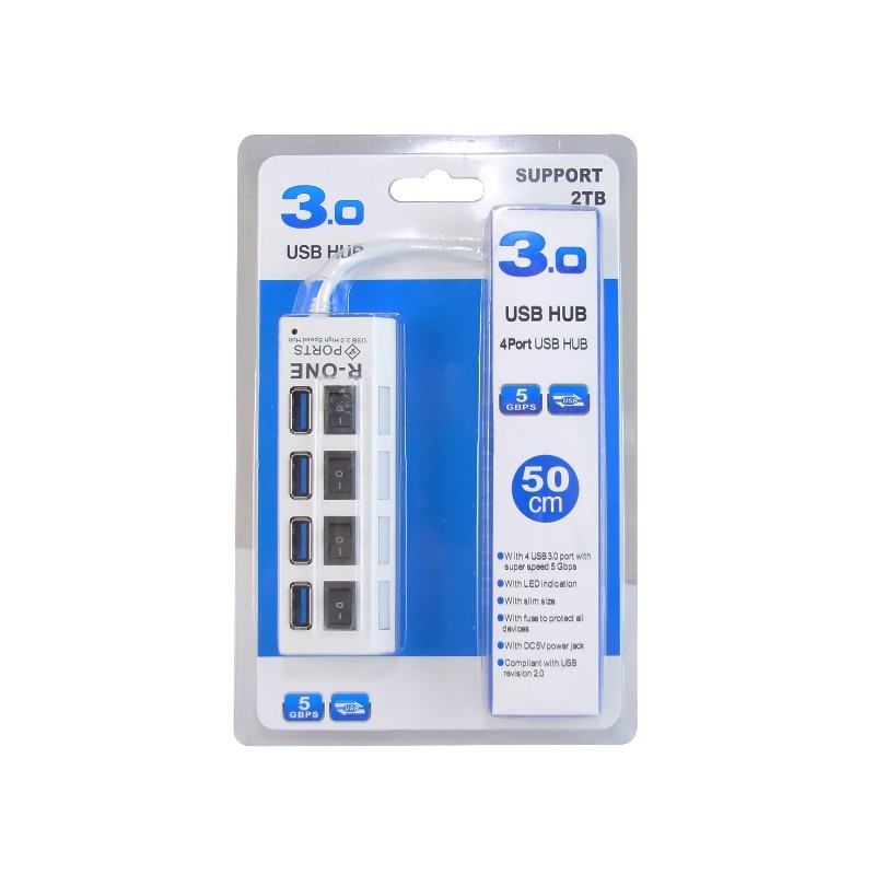 USB 3.0 HUB 4 port R-ONE with Switch Power ON OFF and LED indication