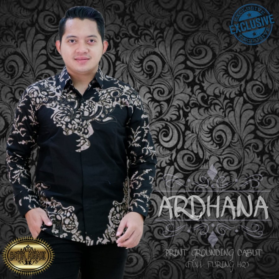 Ardhana Navy Kemeja Batik Pria Lengan Panjang by Batik Anjani