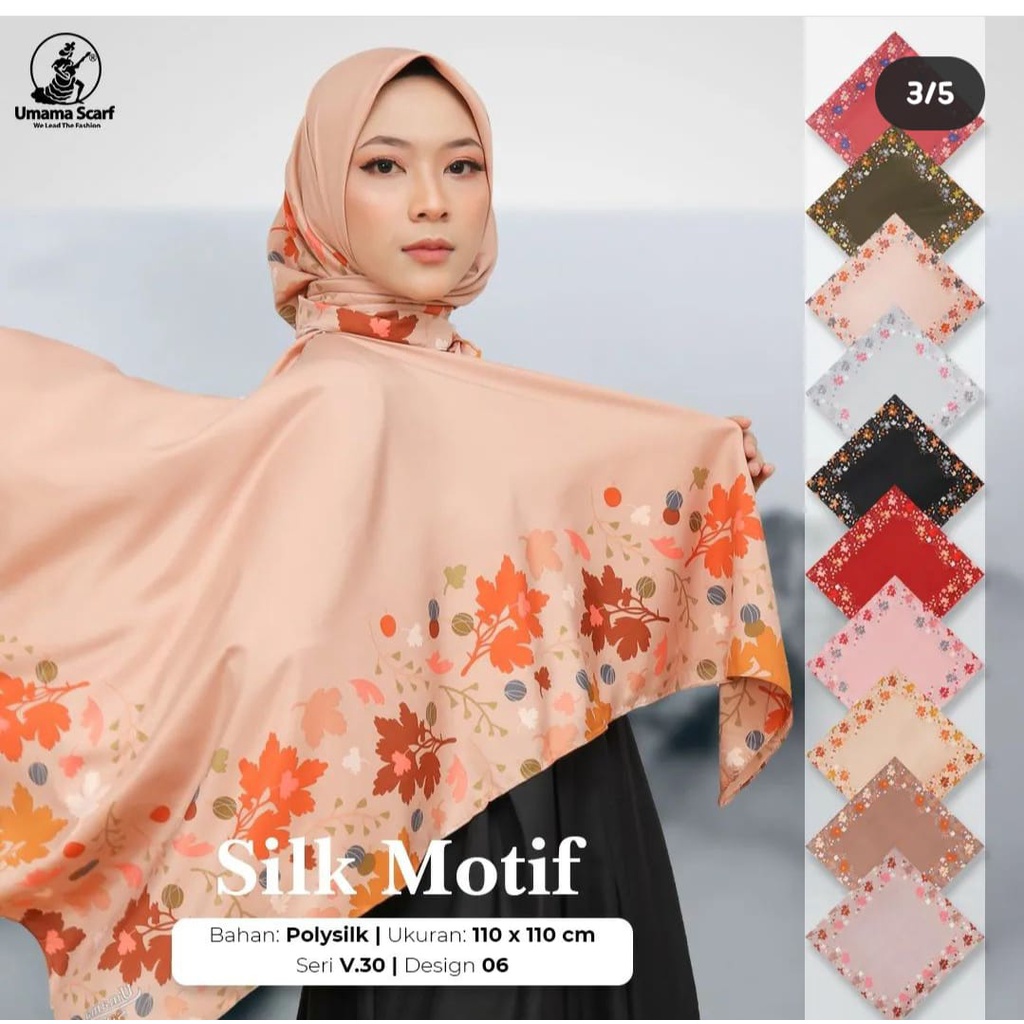 Jilbab SILK MOTIF by umama scraf kerudung Segiempat Motif/ Jilbab Segi Empat Satin Motif Murah Grosi