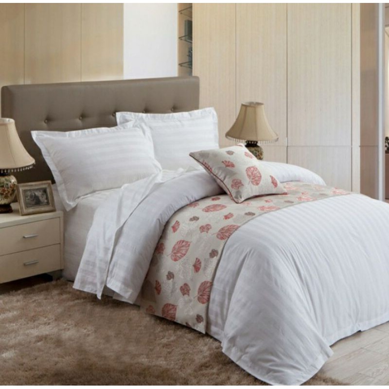 Bedcover / Duvet Cover Set Salur Putih Hotel Kotak Putih