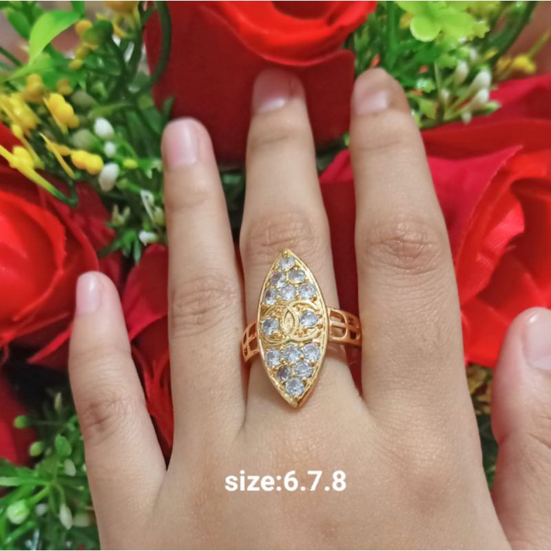 Cincin Dewasa Permata Zircon Gold Perhiasan Wanita Modern (COD)