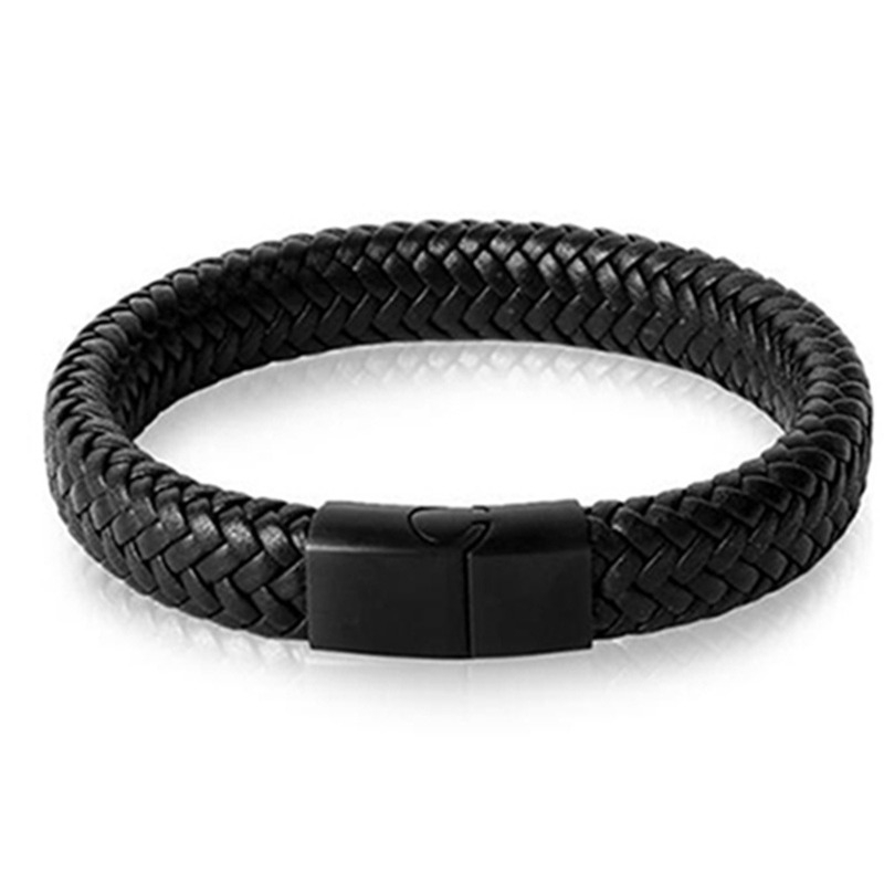 Men's black leather bracelet 18.5 / 22 / 20.5cm