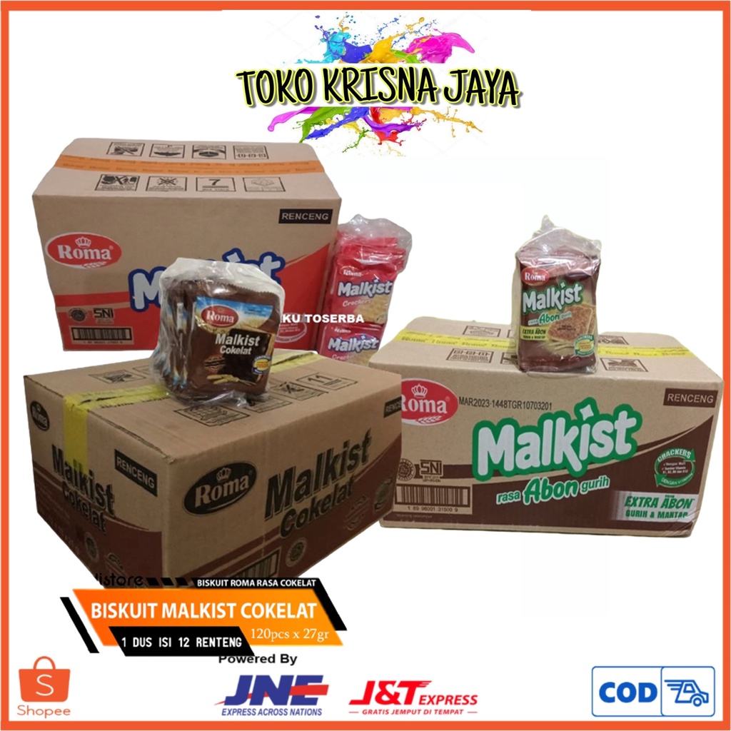 

ROMA MALKIST SACHET CRACKERS | ABON | COKELAT | KEJU NETTO 12 RENCENG X 10 BKS X 21 GR